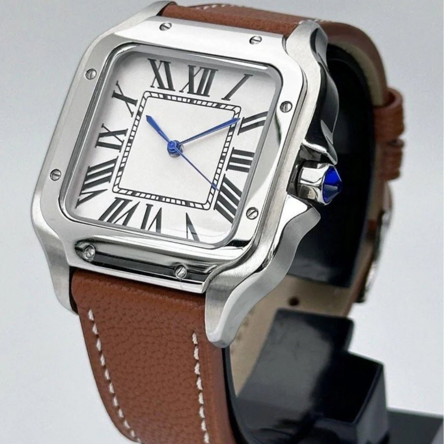 SANTEIKO | SILVER | BROWN LEATHER STRAP