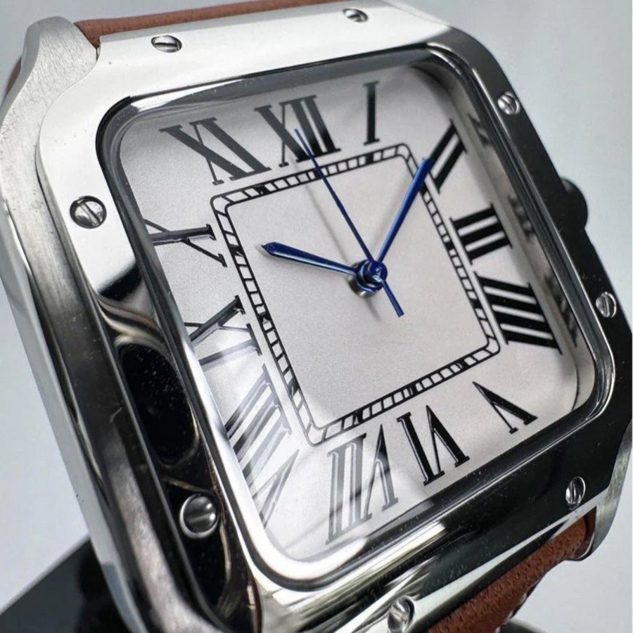 SANTEIKO | SILVER | BROWN LEATHER STRAP