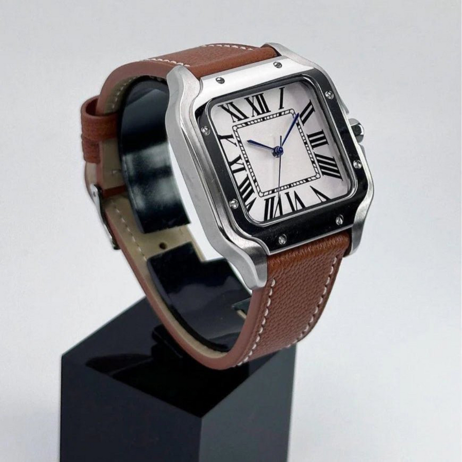 SANTEIKO | SILVER | BROWN LEATHER STRAP