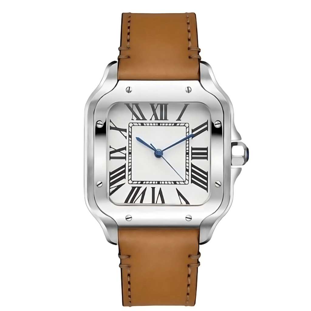 SANTEIKO | SILVER | BROWN LEATHER STRAP