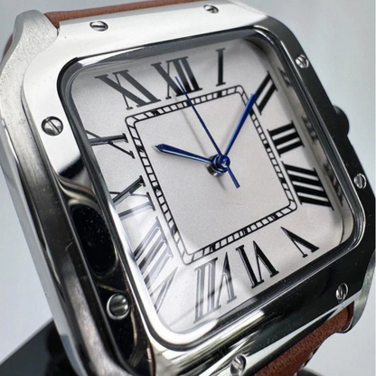 SANTEIKO | SILVER | BROWN LEATHER STRAP